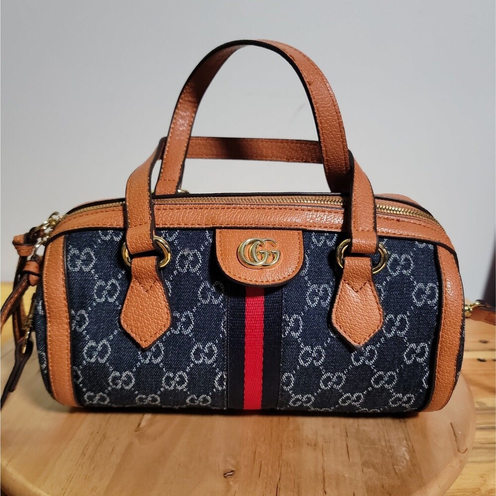GUCCI Mini GG Blue Denim Shoulder Bag boston Blue 100%authentic